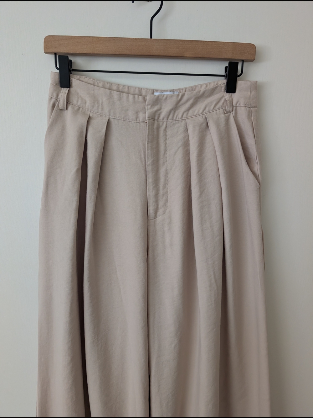 SNDYS Womens 6 Pleated High Waisted Wide Leg Trouser Pants Khaki Work Preppy - Picture 3 of 8